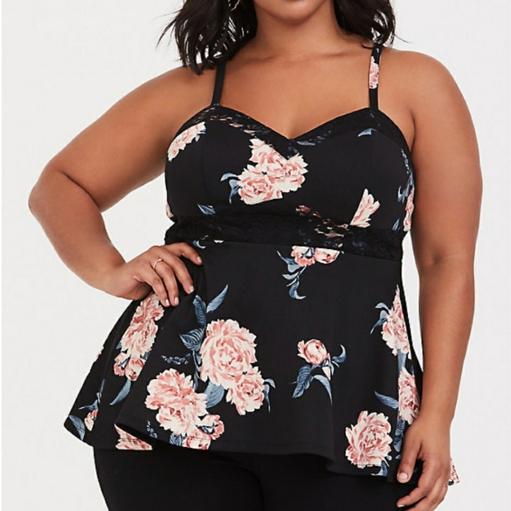 Scuba and lace black floral cami